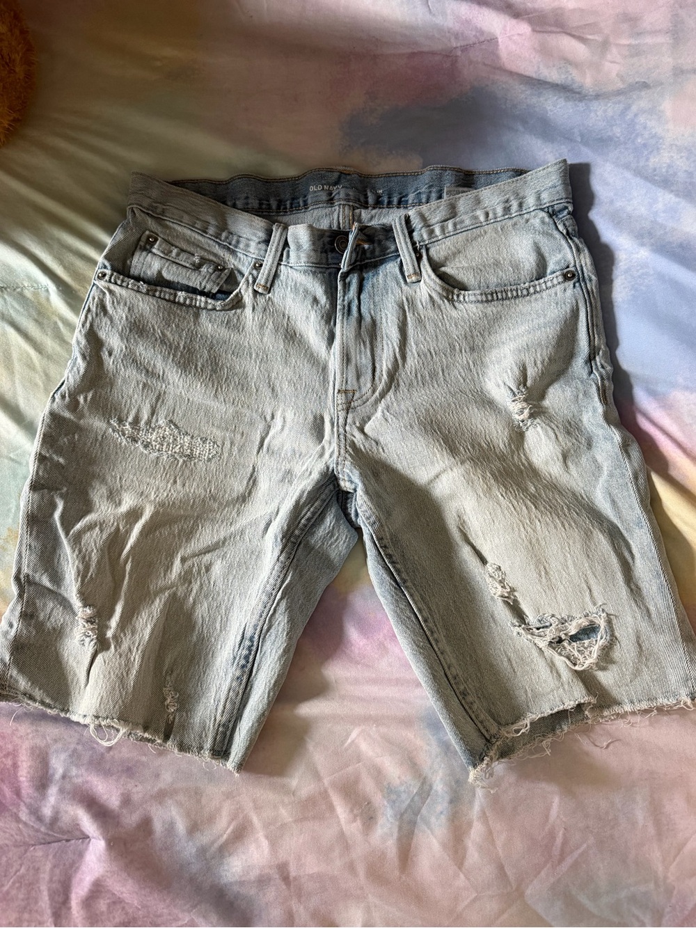 Light Blue Distressed Denim Shorts